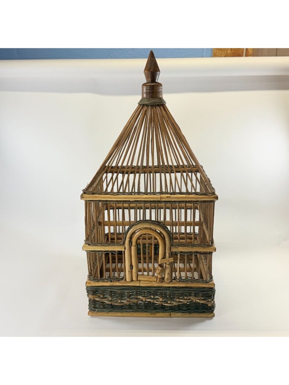 Vintage Palacek Bamboo Bird Cage Wicker Rattan Wood Boho Decor Birdcage 29x14